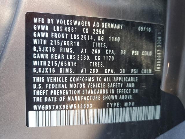 WVGBV7AX9BW513693 - 2011 VOLKSWAGEN TIGUAN S GRAY photo 13