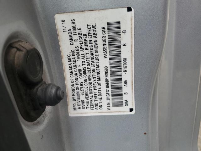 2HGFG1B68BH509590 - 2011 HONDA CIVIC LX SILVER photo 12