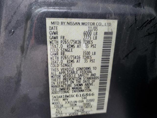 5N1AR18W16C616866 - 2006 NISSAN PATHFINDER LE ნაცრისფერი ფოტო 14