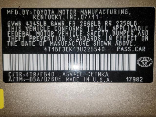 4T1BF3EK1BU225540 - 2011 TOYOTA CAMRY BASE TAN photo 12