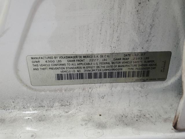 3VWJM71K18M098009 - 2008 VOLKSWAGEN JETTA S 白色 照片 12