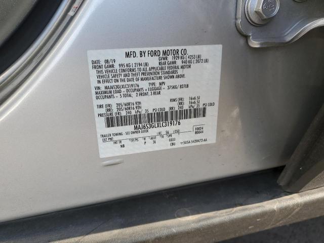 MAJ6S3GLXLC319176 - 2020 FORD ECOSPORT SE ვერცხლისფერი ფოტო 12