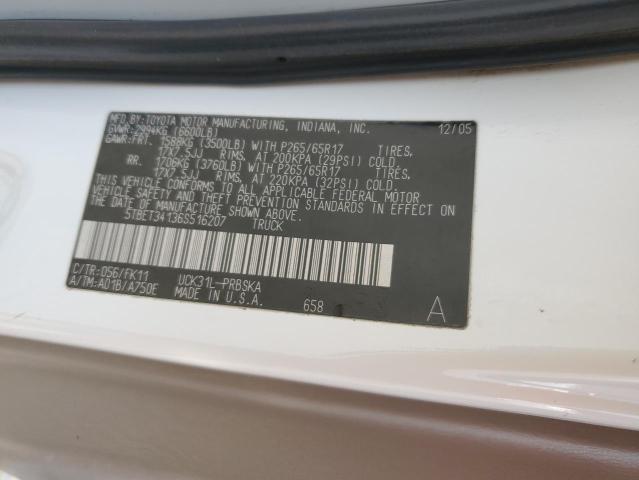 5TBET34136S516207 - 2006 TOYOTA TUNDRA DOUBLE CAB SR5 WHITE photo 12