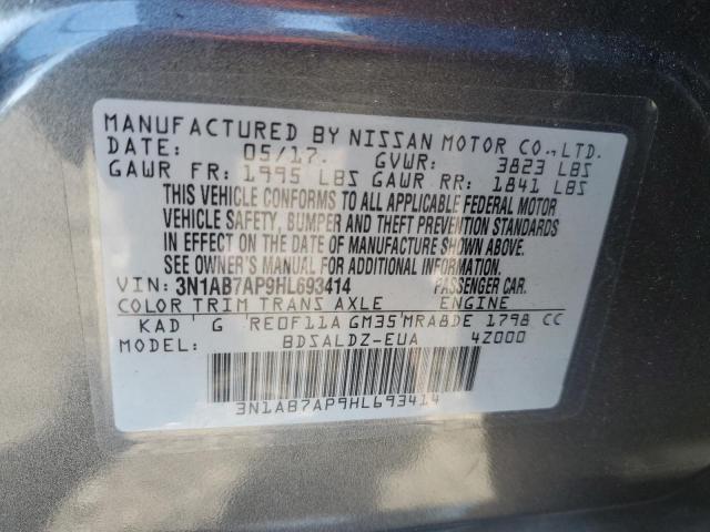 3N1AB7AP9HL693414 - 2017 NISSAN SENTRA S 灰色 照片 13