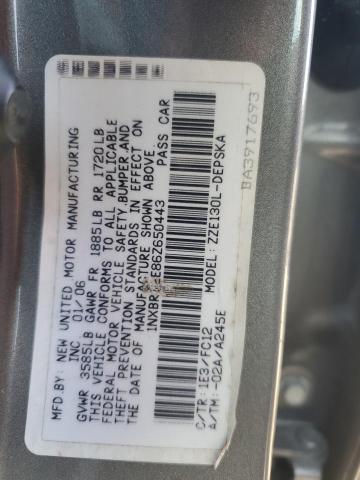 1NXBR32E86Z650443 - 2006 TOYOTA COROLLA CE GRAY photo 12