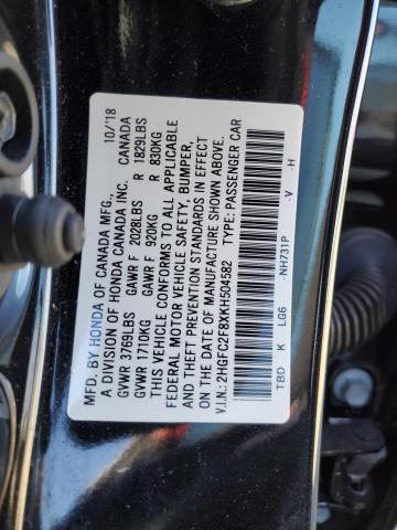 2HGFC2F8XKH504582 - 2019 HONDA CIVIC SPORT Қара фото 12