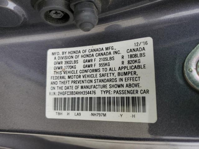 2HGFC3B34HH354476 - 2017 HONDA CIVIC EX GRAY photo 13