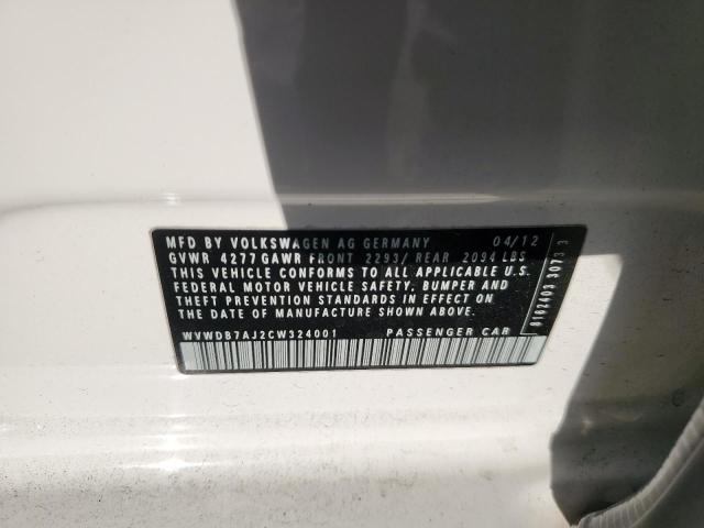WVWDB7AJ2CW324001 - 2012 VOLKSWAGEN GOLF WHITE photo 12