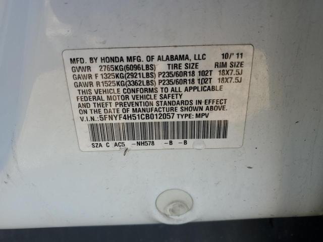 5FNYF4H51CB012057 - 2012 HONDA PILOT EXL Ağ foto 13