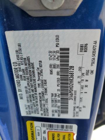 3FA6P0HD2HR368128 - 2017 FORD FUSION SE BLUE photo 13