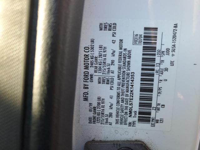 NM0LS7E22K1414353 - 2019 FORD TRANSIT CO XL WHITE photo 14