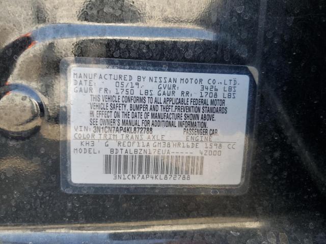 3N1CN7AP4KL872788 - 2019 NISSAN VERSA S Қара фото 12