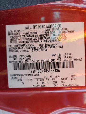 1ZVHT80N985133436 - 2008 FORD MUSTANG RED photo 12