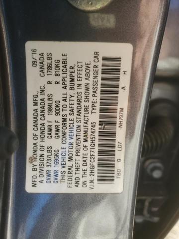 2HGFC2F71GH574745 - 2016 HONDA CIVIC EX GRAY photo 12