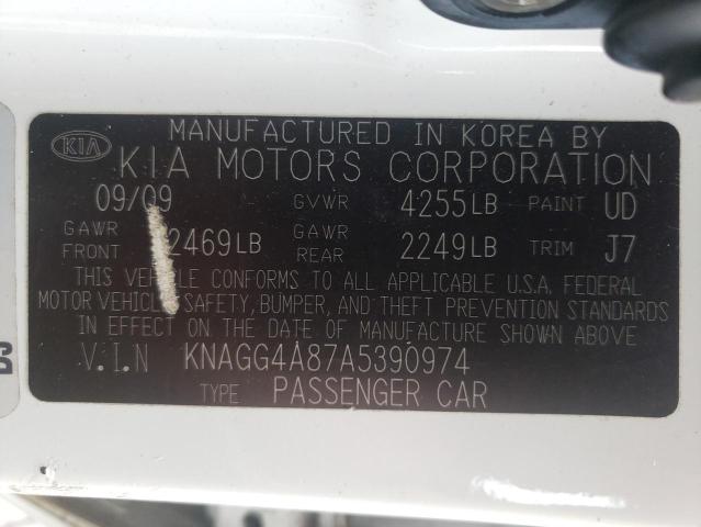 KNAGG4A87A5390974 - 2010 KIA OPTIMA LX WHITE photo 12