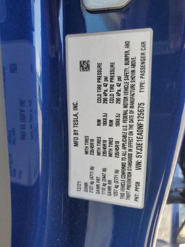 5YJ3E1EA0NF125675 - 2022 TESLA MODEL 3 Mavi fotoğraf 12