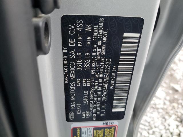 3KPA24AD7ME402330 - 2021 KIA RIO LX SILVER photo 12