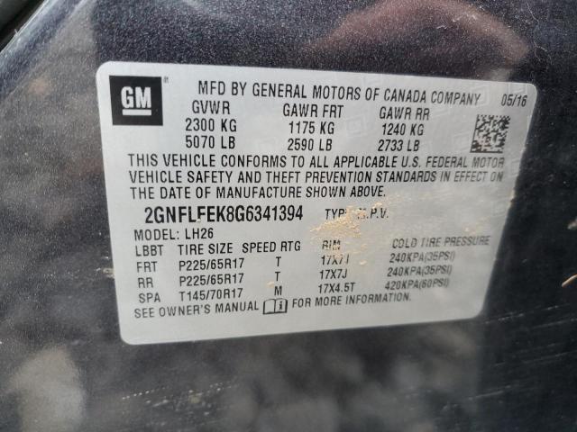 2GNFLFEK8G6341394 - 2016 CHEVROLET EQUINOX LT GRAY photo 13