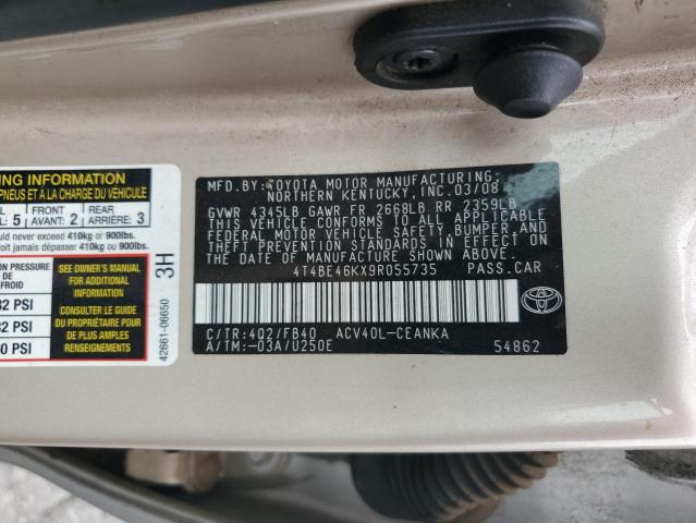 4T4BE46KX9R055735 - 2009 TOYOTA CAMRY BASE GOLD photo 12
