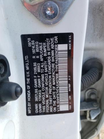 SHHFK7H74JU427908 - 2018 HONDA CIVIC EXL თეთრი ფოტო 13
