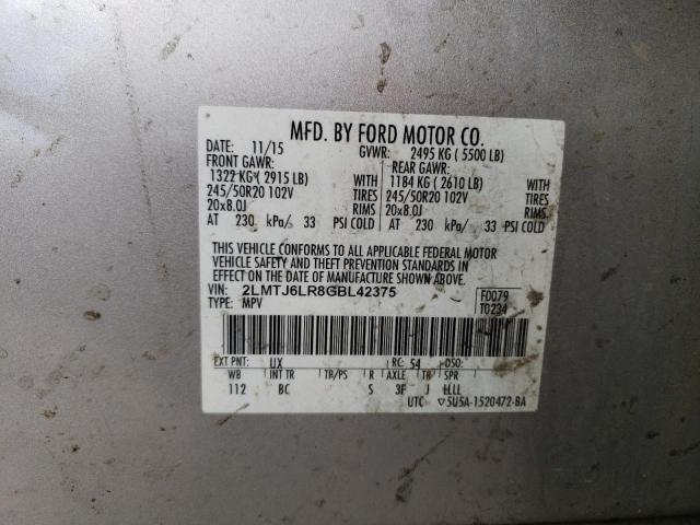 2LMTJ6LR8GBL42375 - 2016 LINCOLN MKX RESERVE Արծաթագույն լուսանկար 13