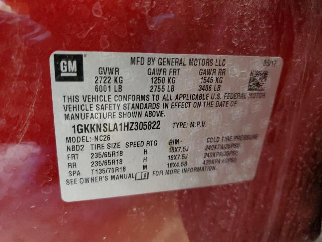 1GKKNSLA1HZ305822 - 2017 GMC ACADIA SLE RED photo 13