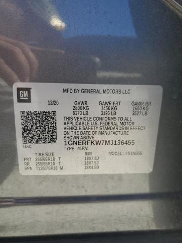 1GNERFKW7MJ136455 - 2021 CHEVROLET TRAVERSE LS GRAY photo 13