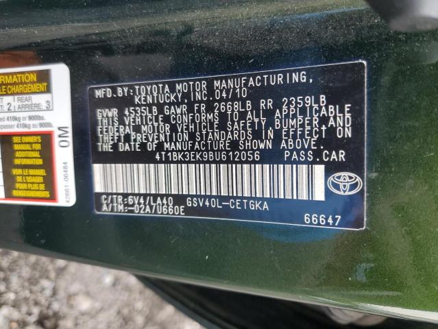4T1BK3EK9BU612056 - 2011 TOYOTA CAMRY SE Zielony zdjęcie 12