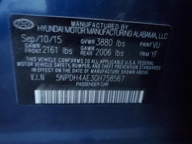 5NPDH4AE3GH758567 - 2016 HYUNDAI ELANTRA SE BLUE photo 13