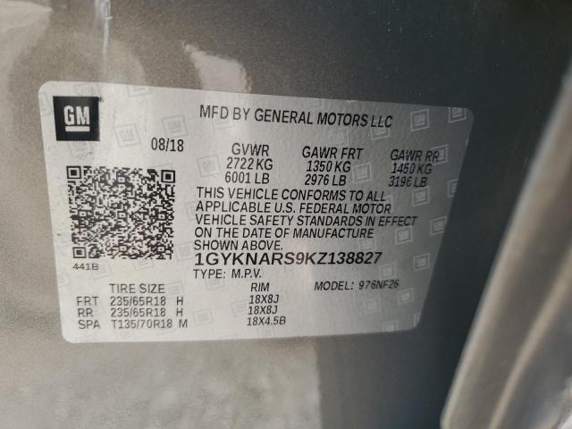 1GYKNARS9KZ138827 - 2019 CADILLAC XT5 银色 照片 13