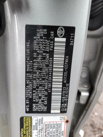 4T1BE32K44U858494 - 2004 TOYOTA CAMRY LE SILVER photo 13