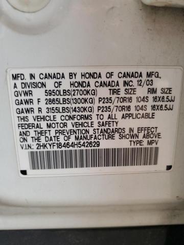 2HKYF18464H542629 - 2004 HONDA PILOT EX WHITE photo 13
