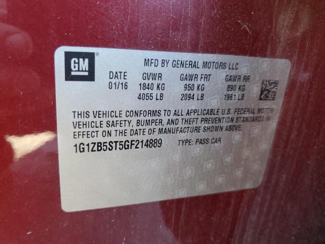 1G1ZB5ST5GF214889 - 2016 CHEVROLET MALIBU LS كستنائي صورة 12