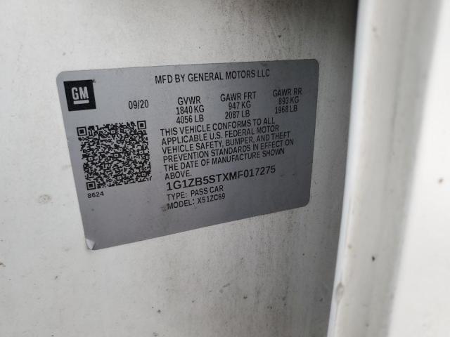 1G1ZB5STXMF017275 - 2021 CHEVROLET MALIBU LS Белый фото 12