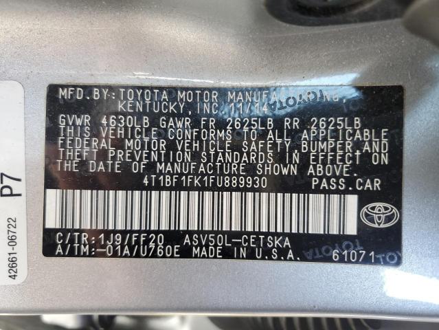 4T1BF1FK1FU889930 - 2015 TOYOTA CAMRY LE 银色 照片 12