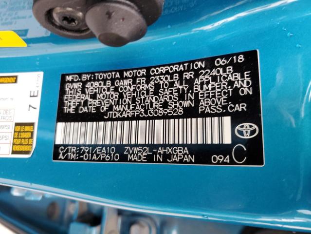 JTDKARFP3J3089528 - 2018 TOYOTA PRIUS PRIM ლურჯი ფოტო 13