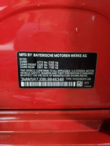 3MW5R7J08L8B46348 - 2020 BMW 330XI RED photo 12