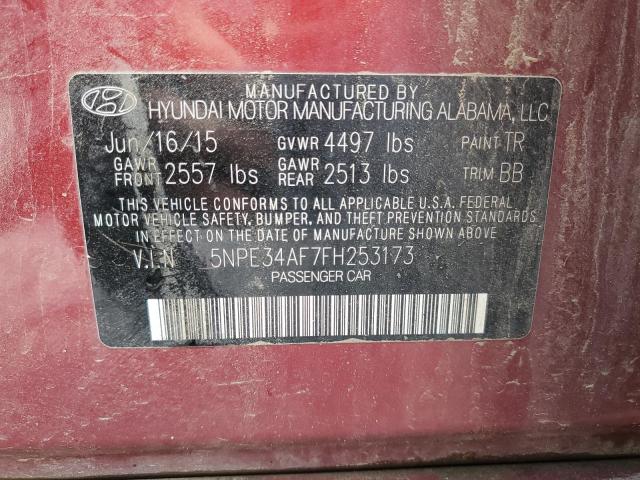 5NPE34AF7FH253173 - 2015 HYUNDAI SONATA SPORT BURGUNDY photo 13