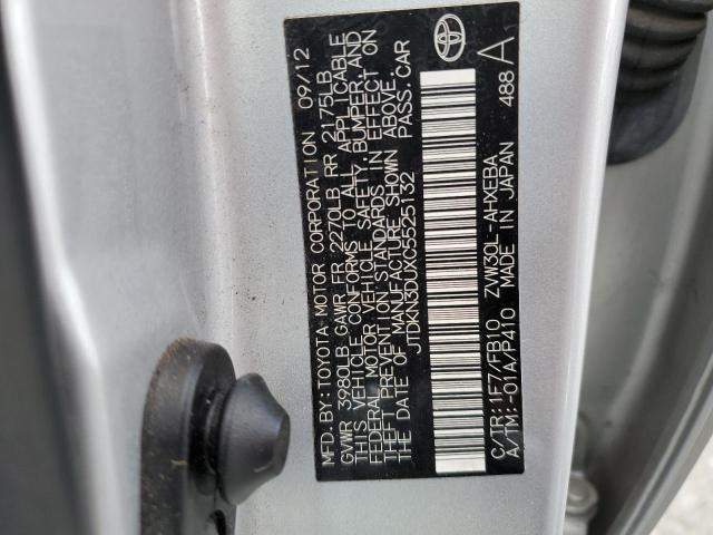 JTDKN3DUXC5525132 - 2012 TOYOTA PRIUS SILVER photo 13