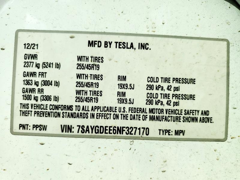 7SAYGDEE6NF327170 - 2022 TESLA MODEL Y Blanco foto 13