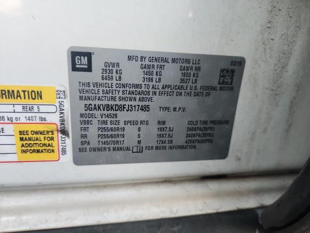 5GAKVBKD8FJ317485 - 2015 BUICK ENCLAVE WHITE photo 13