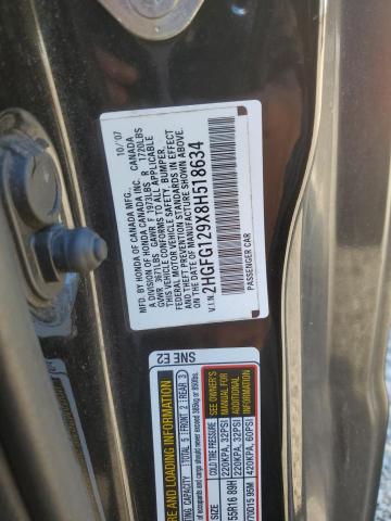 2HGFG129X8H518634 - 2008 HONDA CIVIC EXL BLACK photo 12