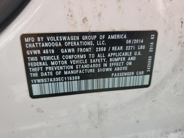 1VWBS7A33EC115389 - 2014 VOLKSWAGEN PASSAT SE თეთრი ფოტო 12