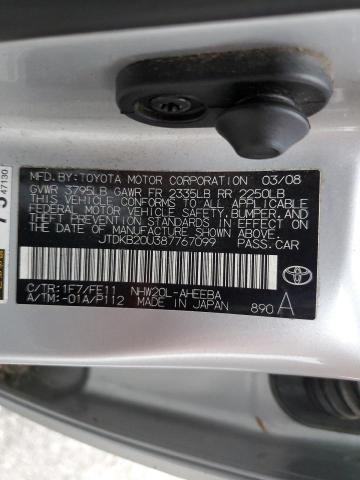 JTDKB20U387767099 - 2008 TOYOTA PRIUS Gümüş foto 12