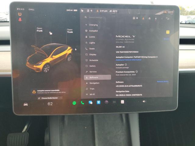 7SAYGDEE7NF315934 - 2022 TESLA MODEL Y Szary zdjęcie 9