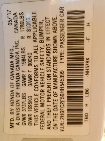 2HGFC2F56HH545399 - 2017 HONDA CIVIC LX თეთრი ფოტო 12