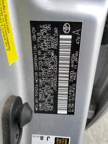 JTDKN3DU1A0042249 - 2010 TOYOTA PRIUS ვერცხლისფერი ფოტო 12