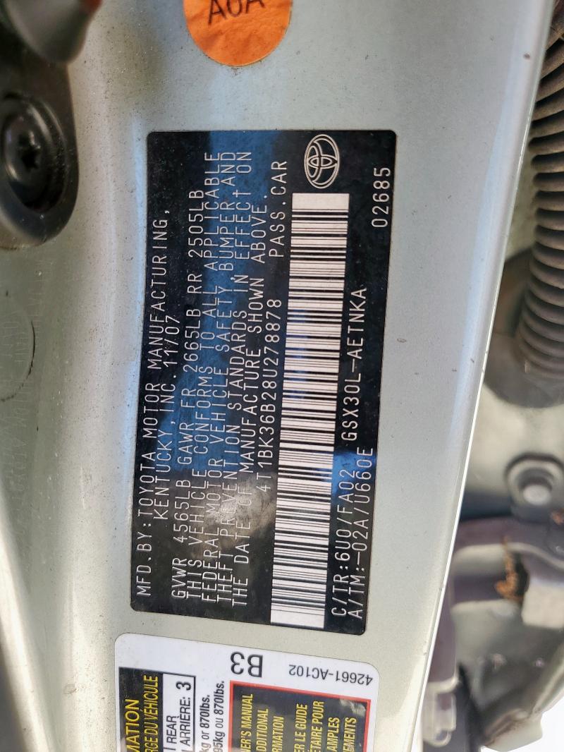 4T1BK36B28U278878 - 2008 TOYOTA AVALON XL 绿色 照片 12