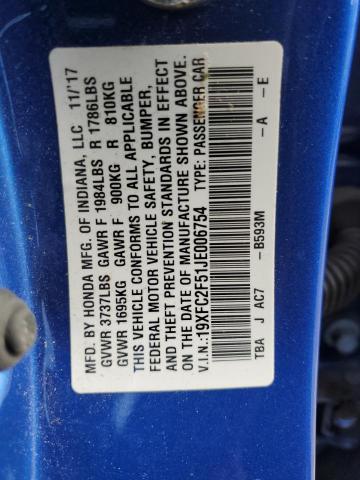 19XFC2F51JE006754 - 2018 HONDA CIVIC LX BLUE photo 12