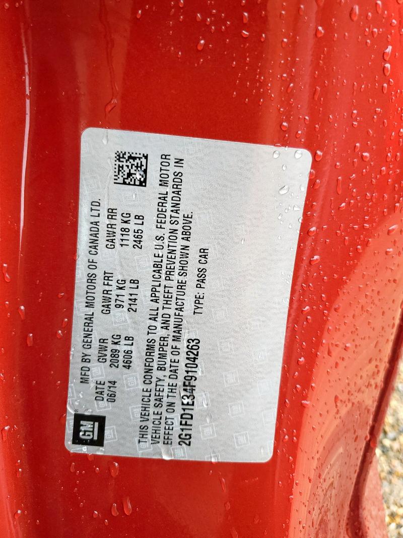 2G1FD1E34F9104263 - 2015 CHEVROLET CAMARO LT მუქწითელი ფოტო 12